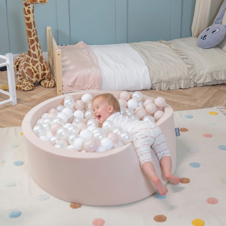 KiddyMoon Suchy basen okrągły z piłeczkami 7cm Іграшка пінопластовий басейн, бежевий