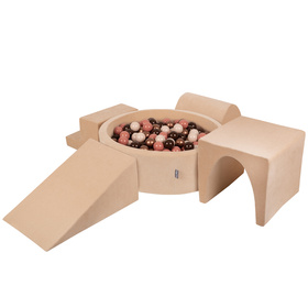 KiddyMoon Piankowy plac zabaw VELVET PPZP-OK30V-125 z piłeczkami Іграшка ігровий майданчик, пісочний беж: коричнево-мідний-пастельний беж-лососевий