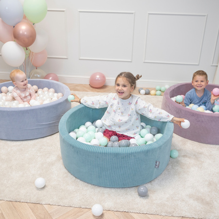 KiddyMoon Piankowy plac zabaw STRIPES PPZP-OK30VS-122 z piłeczkami Zabawka plac zabaw, zielony: biały-szary-mięta