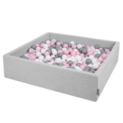 KiddyMoon Suchy basen kwadratowy z piłeczkami 7cm 120x30 Іграшка пінопластовий басейн, світло-сірий: біло-сірий-пудрово-рожевий