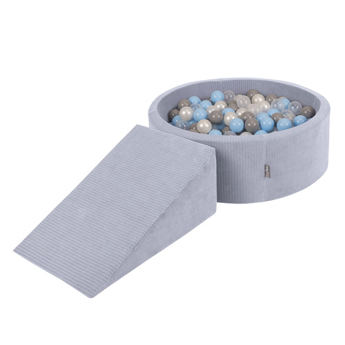 KiddyMoon Piankowy plac zabaw STRIPES PPZP-OK30VS-112 z piłeczkami Іграшка ігровий майданчик, темно-сірий: перлинно-сірий-прозорий-блакитний