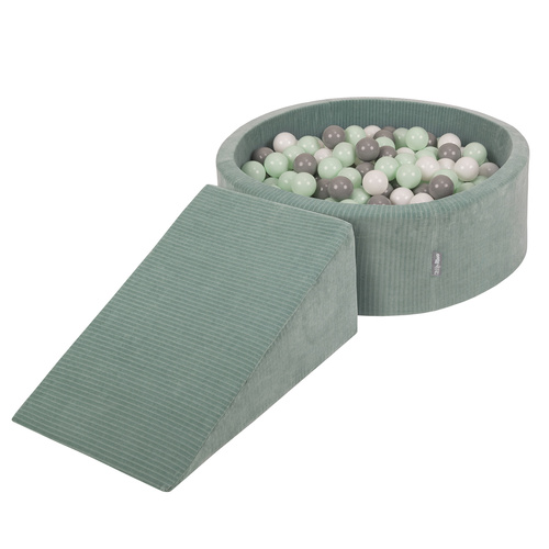 KiddyMoon Piankowy plac zabaw STRIPES PPZP-OK30VS-112 z piłeczkami Іграшка ігровий майданчик, зелений: білий-сірий-м'ята