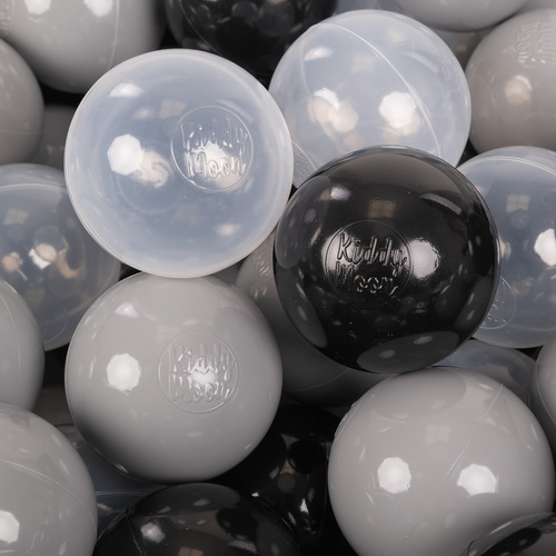 KiddyMoon Plastikowe piłeczki 7cm Іграшка набір кульок, чорний-сірий-прозорий