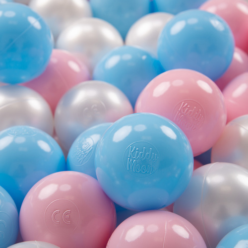 KiddyMoon Plastikowe piłeczki 7cm Іграшка набір кульок, блакитний для немовлят-пудрово-рожевий-перлина