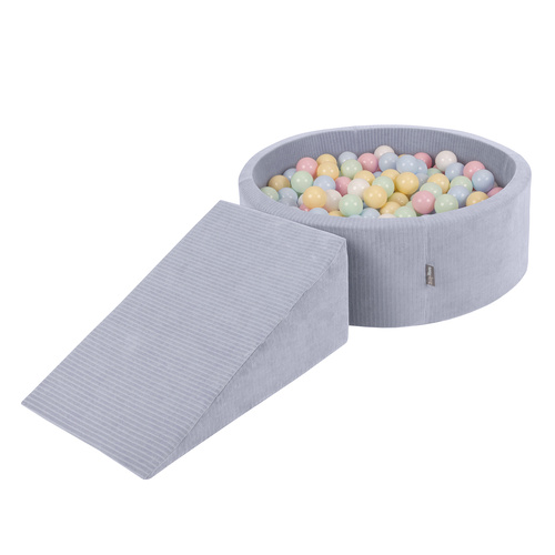 KiddyMoon Piankowy plac zabaw STRIPES PPZP-OK30VS-112 z piłeczkami Іграшка ігровий майданчик, темно-сірий: пастельний блакитний-пастельний жовтий-білий-м’ята-пудровий рожевий