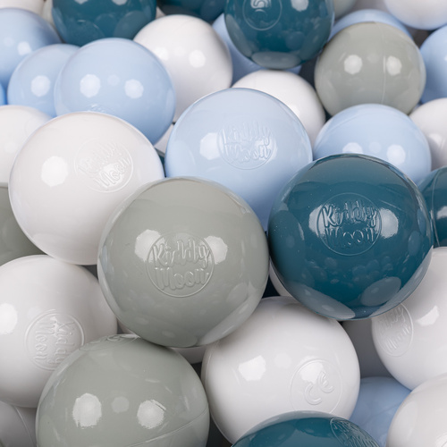 KiddyMoon Plastikowe piłeczki 7cm Іграшка набір кульок, темний бірюзовий-зелено-сірий-пастельний блакитний-білий