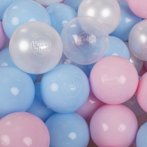 KiddyMoon Plastikowe piłeczki 7cm Іграшка набір кульок, бебі-блакитний-пудрово-рожевий-перлина-прозорий