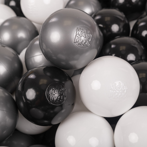 KiddyMoon Plastikowe piłeczki 7cm Іграшка набір кульок, білий-чорний-срібний