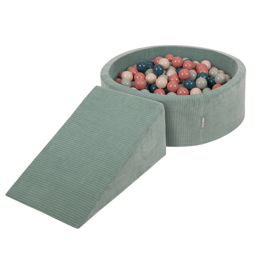 KiddyMoon Piankowy plac zabaw STRIPES PPZP-OK30VS-112 z piłeczkami Іграшка ігровий майданчик, зелений: темний бірюзовий-пастельний бежево-зелено-сірий-лососевий